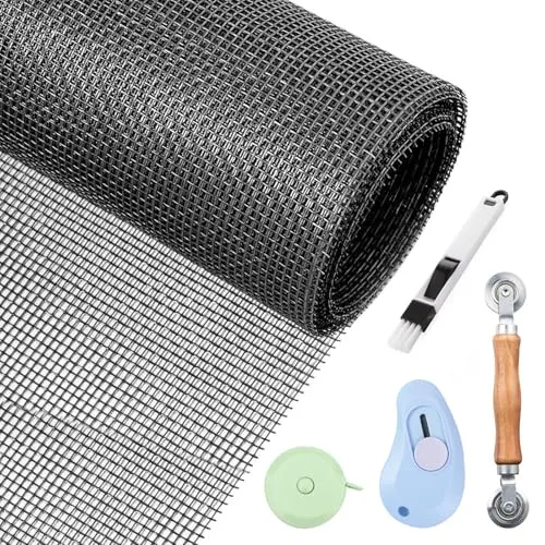 Sporgo Fliegengitter Meterware 120 x 250 cm: Fiberglas-Fliegengitter Gewebe, Ersatz Fliegengitter Fenster mit Fensterputzbürste, Fliegennetz Insektenschutz Fenstergitter Zuschneidbar für Fenster Türen