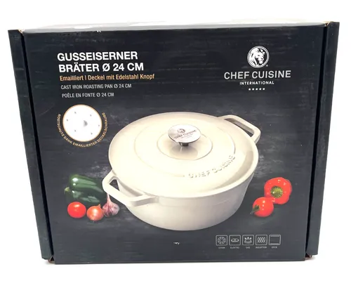 CHEF CUISINE Gusseisen Bräter mit Deckel Ø 24 cm – emailliert für Herd & Backofen