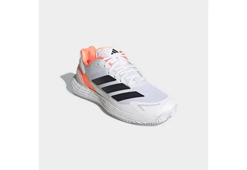 adidas Defiant Speed 2 Tennisschuhe für Herren – Weiß/Schwarz/Orange, Größe 43 1/3 (9,5) - Ideal für Sandplätze: Die Lightstrike Zwischensohle sorgt für optimale Dämpfung, während das atmungsaktive Mesh-Obermaterial und die TPU-Fersenkappe für Komfort und Stabilität bei schnellen Bewegungen garantieren.