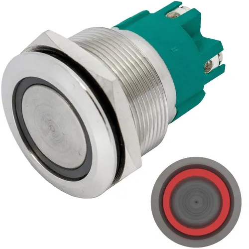 Edelstahl Drucktaster Flach Ø25mm Ring LED Rot IP65 Schraubanschluss 250V 3A Van