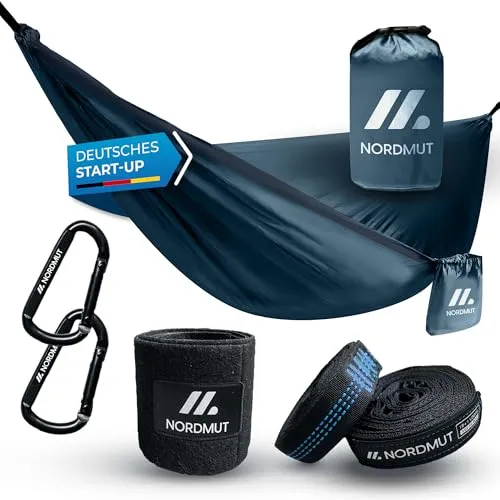 NORDMUT® Hängematte Outdoor für 2 Personen 170x300cm - Hängematten & Hängestühle - Wetterfest und extrem robust, max. Belastbarkeit 300 kg, ideal für Camping und Outdoor-Abenteuer.