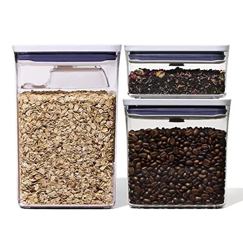 OXO Good Grips 3-teiliges POP-Behälter-Set mit Löffel - Vorratsdosen-Sets: Stapelbare, BPA-freie Behälter mit luftdichtem Verschluss für frische Lebensmittel und optimale Organisation in Ihrer Küche.