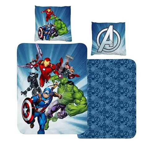 Marvel Avengers Bettwäsche 135x200 Flanell für Jungen - Bettwaren-Set für Kinder mit kuschelig weichem Biber-Flanell, ideal für den Winter. Inklusive 1 Kissenbezug und 1 Bettbezug, aus 100% Baumwolle für höchsten Komfort.
