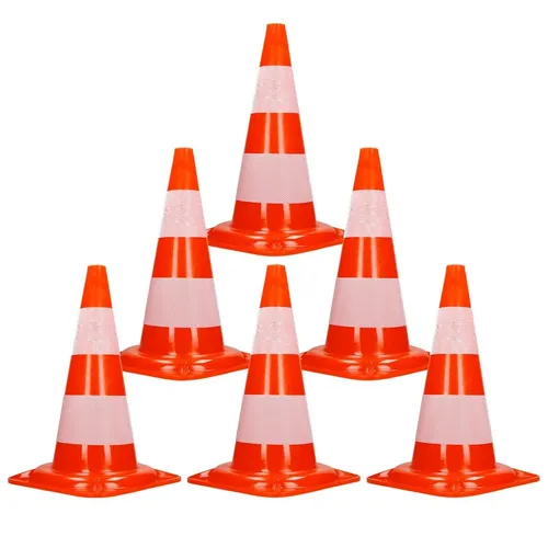 ECD Germany Warndreieck 6-tlg. PVC Verkehrsleitkegel 47cm - Warndreiecke aus robustem PVC, ideal für Privatgrundstücke und Sporttraining. Mit 2 reflektierenden Streifen für optimale Sichtbarkeit.