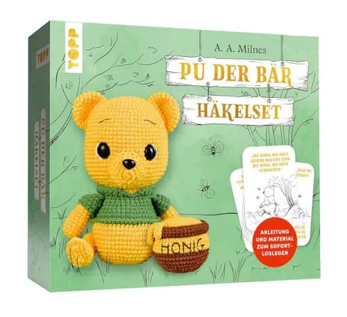 Pu der Bär Häkelset: Anleitung mit Fotos und Videos, Misch-Garn, Häkelnadel, Füllwatte, Karten mit Zitaten (Häkelsets - Figuren und Persönlichkeiten)