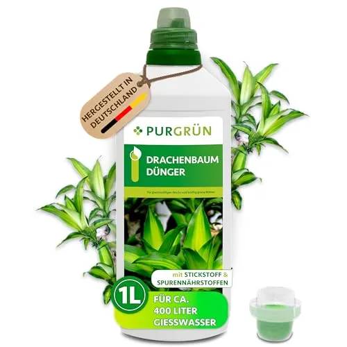 Purgrün Drachenbaum Dünger 1L – NPK 10+4+6 für kräftig grüne Blätter - Dünger für Drachenbäume – Mineralischer Flüssigdünger mit hohem Stickstoffanteil für schnelles Wachstum und intensive Blattfarbe. Ideal zur Stärkung der Pflanze gegen Schädlinge und Umwelteinflüsse.