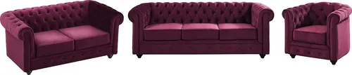 Vente-Unique Chesterfield Sofa Bordeaux, 6-Sitzer, 205x72x88 cm