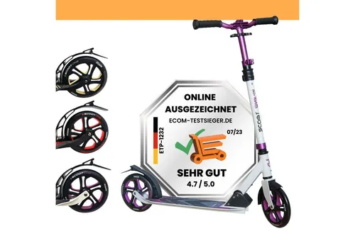 Scoot One S1 Höhenverstellbarer City Roller – Komfortabler Aluminium Tretroller in Lila & Weiß - Cityroller mit 205 mm Big Wheel Rädern für ein sicheres und komfortables Fahrgefühl. 4-fach höhenverstellbar und einfach zusammenklappbar – ideal für Kinder und Erwachsene!