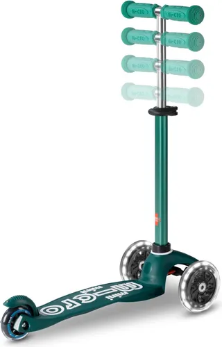 Micro Kinderroller Mini Micro Deluxe ECO LED grün - Nachhaltig & Verstellbar - Roller für Kinder von 2-6 Jahren, aus recycelten Materialien, mit LED-Rädern für extra Sichtbarkeit und höhenverstellbarem Lenker für langanhaltenden Fahrspaß.