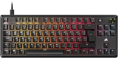 CORSAIR K70 CORE TKL RGB – Mechanische Tenkeyless-Gaming-Tastatur - Tastaturen mit platzsparendem Tenkeyless-Layout und vorgeschmierten MLX Red v2 Switches für reibungslose Tastenanschläge und ultrahelle RGB-Beleuchtung.