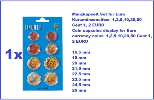 1-Lindner-2250E-Münzkapseldisplay-8-Münzkapseln 1 2 5 10 20 50 Cent 1 2 Euro