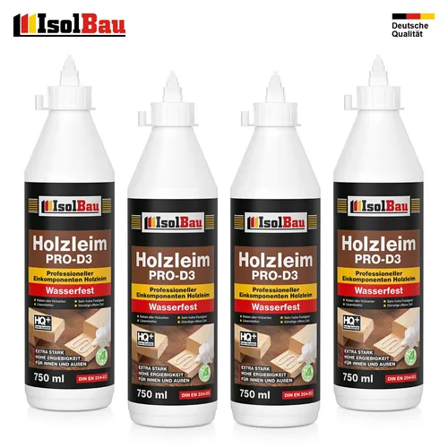 Holzleim D3 Weißleim Wasserfest 4 x 750 ml | 860 g Leim Holzkleber Innen & Außen