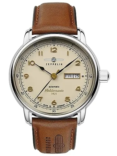 Zeppelin Méditerranée Herrenuhr Automatik 96645 - Armbanduhren für Herren mit 21 Steinen, elegantem Lederarmband und automatischem Uhrwerk – ideal für stilbewusste Männer.