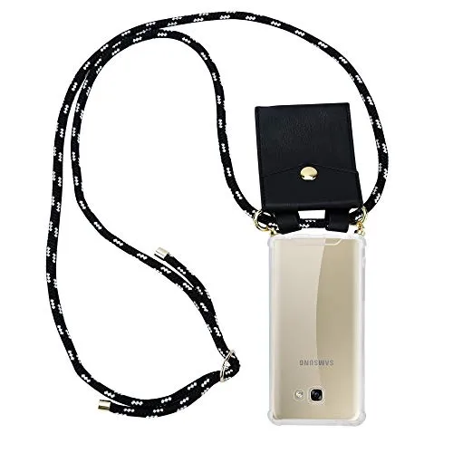 Cadorabo Handy Kette für Samsung Galaxy A5 2017 in SCHWARZ SILBER und Gold – Umhänge Handy Hülle aus transparentem Silikon mit Kordel Schnur und abnehmbarem Etui – Schutzhülle Case Back Cover