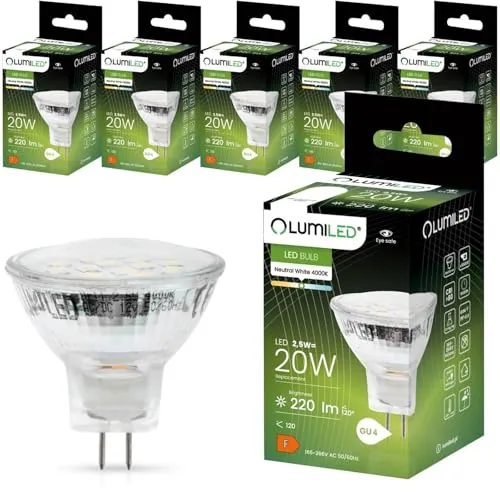 Lumiled LED Lampen Leuchtmittel 6 Stück Set MR11 35mm 2,5W (entspricht 20W Halogen Glühlampen) 4000K Neutralweiß 230V 220lm 120° Abstrahlwinkel Spots Glühbirnen Halogenleuchte neutral