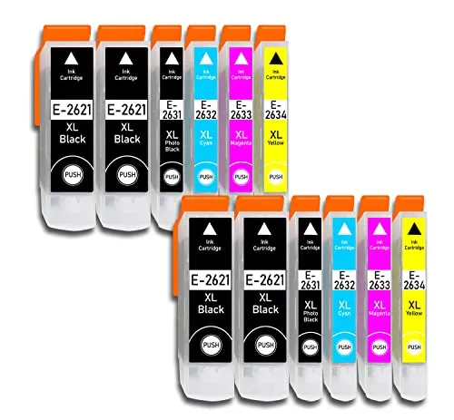 E 26XL Druckerpatronen Kompatibel/Ersatz für Epson Expression Premium XP-510, XP-520, XP-600, XP-605, XP-610, XP-615, XP-620, XP-625, XP-700, XP-710, XP-720, XP-800, XP-810, XP-820 (12er)