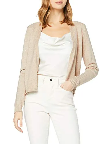 Vila Damen Viril Short L/S Knit Cardigan, Natural Melange, S - Strickjacke für Damen mit gerippten Säumen, leicht und weich für einen angenehmen Tragekomfort.