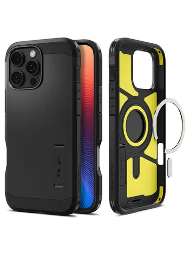 Spigen Tough Armor (AI) MagFit Hülle für iPhone 16 Pro Max - Schwarz, optimaler Eckschutz und integrierter Kickstand für komfortables Aufstellen