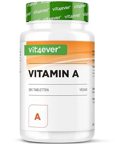 vit4ever Vitamin A - 10.000 I.E. (3000 µg) - 365 Tabletten - Alternative zu Kapseln - Hochdosiertes Retinylacetat - Ohne unerwünschte Zusätze - Augen, Haut, Immunsystem - Vegan