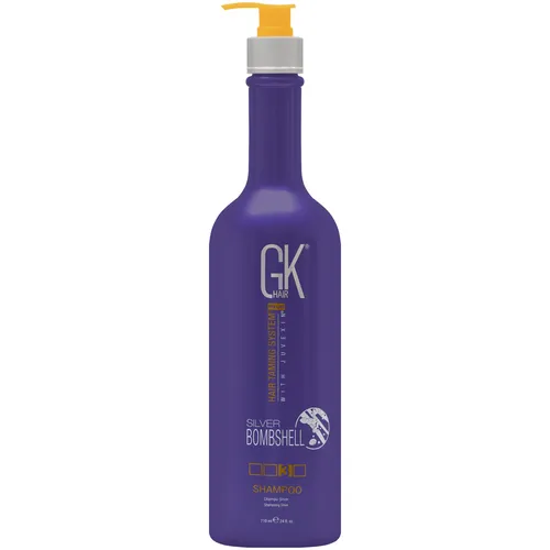 Global Keratin GKhair Silver Bombshell 710 ml - Violettes Shampoo für blondes Haar - Shampoo für blondes Haar: Neutralisiert gelbe Messingtöne, pflegt mit natürlichen Ölen und Vitamin B5 für gesünderes, strahlenderes Haar.