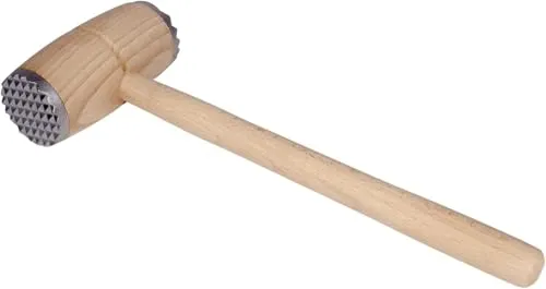 Fleischhammer aus Holz, Holz-Schnitzelklopfer, Doppelseitiger Fleischklopfer mit Aluminiumkopf, Runder Klopfhammer für Schnitzel und Rindfleisch, Buchenholz