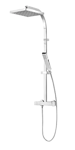 Schulte Duschsystem mit Sicherheits-Thermostat und Regendusche - Duscharmaturen-Set mit eckiger Kopfbrause und Handbrause, einfach zu montieren und individuell einstellbar für ein luxuriöses Duscherlebnis.