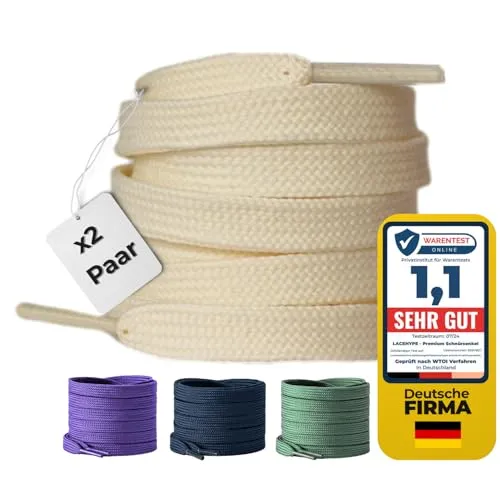 LaceHype 2 Paar Premium Schnürsenkel flach [10 mm breit ] LC1 reißfest Schuhbänder Ersatz Shoelaces aus Polyester für Sneaker, Sportschuhe, Laufschuhe, Turnschuhe (Beige, 100)