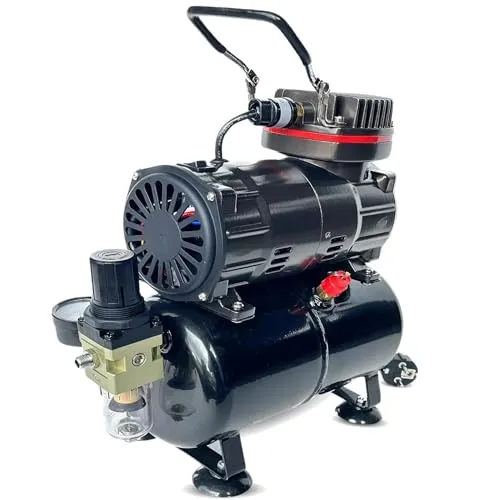 Airbrush Kompressor AD286 Ölfrei mit Lufttank/Mächtig Luftstrom und Luftdruck/Druckbehälter/ 4 bar/Auto Stop
