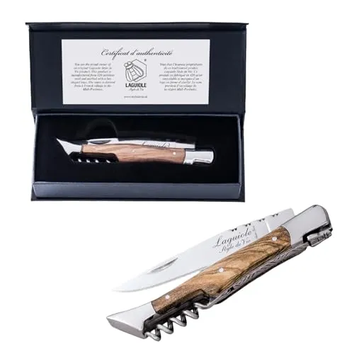 Laguiole Style de Vie Taschenmesser mit Korkenzieher, Olivenholz, mit Geschenkbox
