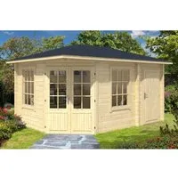 Alpholz Gartenhaus Holz 5-Eck Rhein ISO, BxT: 475x325 cm - Gartenhaus mit 11,5 m² Nutzfläche, isoliertem Massivholzdach und hochwertiger Doppeltür für optimale Stabilität und Luftzirkulation.