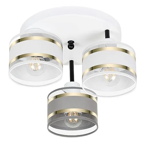 alfalux Deckenlampe Mit 3 Lampenschirmen LED Deckenleuchte Lampe Wohnzimmerlampe Schlafzimmerlampe Wohnzimmer Schlafzimmer Küche Leuchte Deckenleuchten Weiß/Grau/Weiß TI-3030WE-WEGRWE