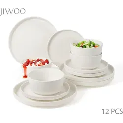 JIWOO 12-teiliges Geschirr-Set mit Matte Oberfläche in weiß von Jiwoo