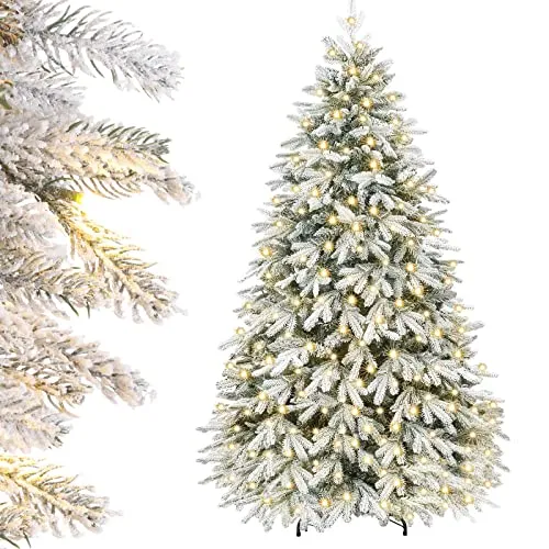 Yorbay Künstlicher Weihnachtsbaum 210cm mit LED Beleuchtung - Künstlicher Weihnachtsbaum mit 2043 PE- und PVC-Spitzen, integrierte 370 warmweiße LEDs, einfach aufzubauen und ideal für eine festliche Atmosphäre in jedem Raum.