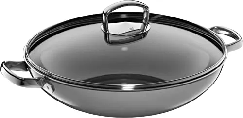 WMF Wok PLATINUM inkl. Glasdeckel - 36 cm - Hochwertiger Wok aus Gusseisen mit 30 Jahren Garantie. Ideal für asiatische Gerichte und Familienportionen. Mit Glasdeckel für aromatisches Kochen und auf allen Herdarten nutzbar.