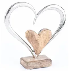 Dekofigur Herz Amour -3- Holz Aluminium Handarbeit H 20cm