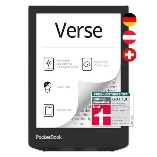 PocketBook Verse Bright Blue - E-Book-Reader mit Frontlicht, ideal für bequemes Lesen auch bei schwachen Lichtverhältnissen