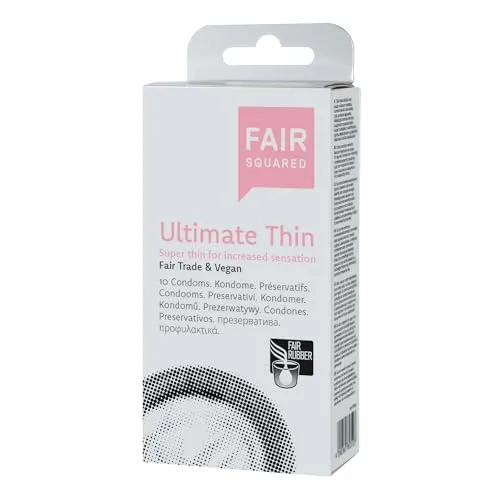 FAIR SQUARED Ultimate Thin Kondome 53 mm 10 Stück – Ultradünnes Kondom - 10er Kondome ultra dünn aus fair gehandeltem Naturkautschuk – Kondom gefühlsecht hauchzart