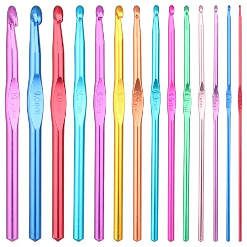 Häkelnadel Set, 14 Stück Crochet Hooks, Multicolor Aluminium Stricknadeln, Metall Häkelnadel Set, 14 Größen, für Anfänger Oder Profis (2mm-10mm)