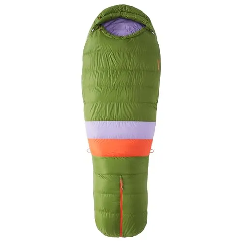 Marmot Angel Fire Damenschlafsack, laub/paisley lila, long - Mumienschlafsack mit frauenspezifischem Schnitt für optimale Isolierung, ideal für komfortable Nächte nach einem abenteuerlichen Tag im Freien.