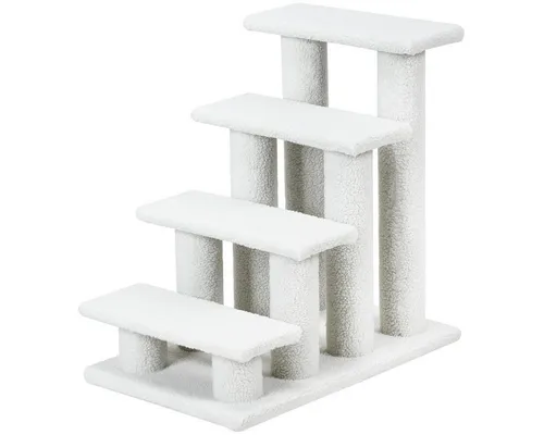 Costway Katzentreppe 4 Stufen Beige - Hochwertige Katzentreppe aus Spanplatte mit weichem Lammkaschmir, ideal für Katzen als Spielplatz und Leiter. Einfacher Aufbau, passt perfekt in jede Wohnung.