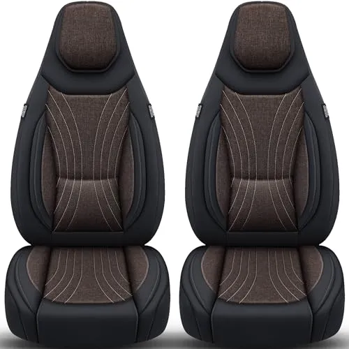 BREMER SITZBEZÜGE für Opel Adam (2013-2019) - Set in Schwarz/Braun - Hochwertige Autositzbezüge aus Leinenstoff und Polyester, atmungsaktiv und pflegeleicht. Ideal für Sitzheizungen, mit einfacher Montage und elegantem Design für optimalen Schutz und Komfort.
