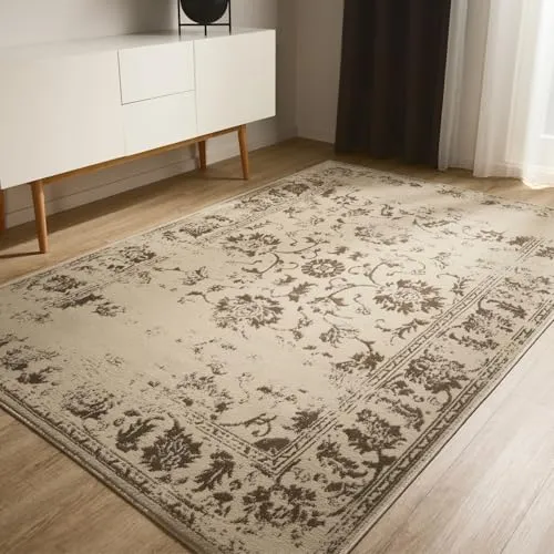 benuta Basic Teppich Suki - Creme/Braun 120x170 cm - Teppich im Vintage-Orient Style, pflegeleicht und ideal für Wohnzimmer oder Schlafzimmer, sorgt für behagliche Wärme und ein gemütliches Ambiente.