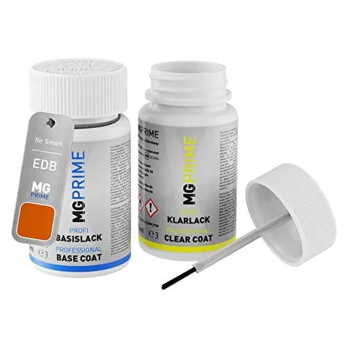 MG PRIME Autolack Lackstift Set für Smart EDB / 2640 Lava Orange Metallic Basislack Klarlack je 50ml