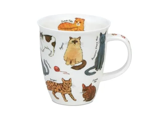 Dunoon Tasse Bone China Kaffeetasse 480ml Nevis Cats - Kaffeetasse mit liebevoll illustrierten Katzenrassen, ideal für Katzenliebhaber. Genießen Sie Ihren Kaffee oder Tee stilvoll in dieser eleganten Bone China Tasse mit 480ml Fassungsvermögen.