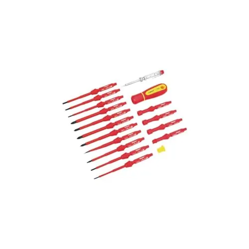 Cimco VDE Schraubendreher-Set 18teilig - Werkstatt und Handwerkzeug: 18-teiliges Set mit isolierten Wechselklingen für Sicherheitsarbeiten bis 1.000 V AC, ideal für Elektronikprojekte, inklusive praktischer Nylontasche.