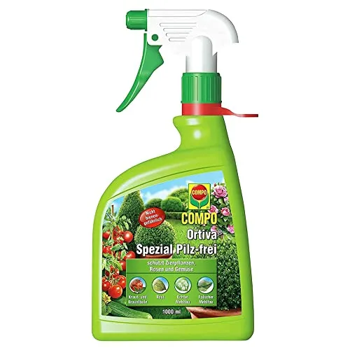 Compo Ortiva Spezial Pilz-frei AF 1000ml - Effektives Pilzmittel für Zierpflanzen, Gemüse & Rosen. Bekämpft zuverlässig Mehltau und Blattfleckenkrankheiten, bienengefährlich und einfach anzuwenden.