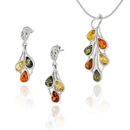 Standard Schmuck Set Amber 458 mit Bunten Bernstein, Halskette und Ohrringen