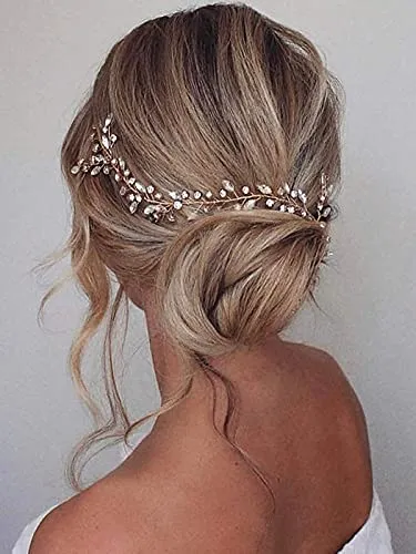 Cubahop Braut Hochzeit Haar Reben Braut Kristall Stirnband Strass Kopfstücke Haar Zubehör für Frauen und Mädchen (Gold)