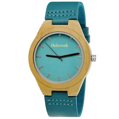 Holzwerk GRANSEE Damen & Herren Holz Uhr mit Lederarmband - Stylische Holzwerk Uhr GRANSEE: Einzigartiges Design mit türkisfarbenem Lederarmband und robustem Holzgehäuse. Ideal für jeden Anlass und ein echter Blickfang!