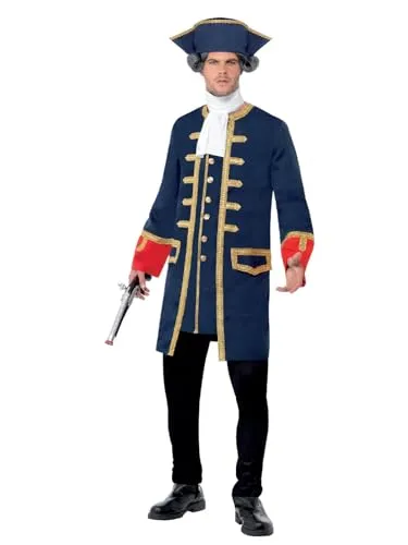 Smiffys Piraten-Kommandant Kostüm mit Mantel und Hut - Herren Kostüm für Piraten-Fans, inklusive Jacke und Hut mit goldfarbiger Applikation. Ideal für Karneval, Halloween oder Themenpartys. Bequemes Tragegefühl und einfaches An- und Ausziehen.